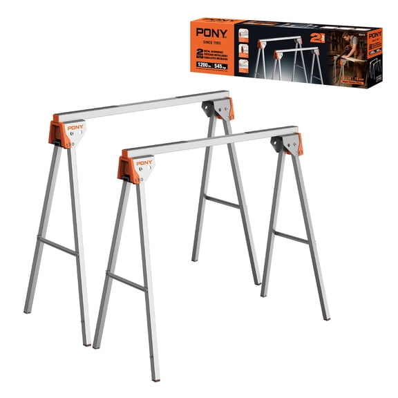 PONY Folding Sawhorse Set, 2-Piece, Clamp-Ready Top Rail