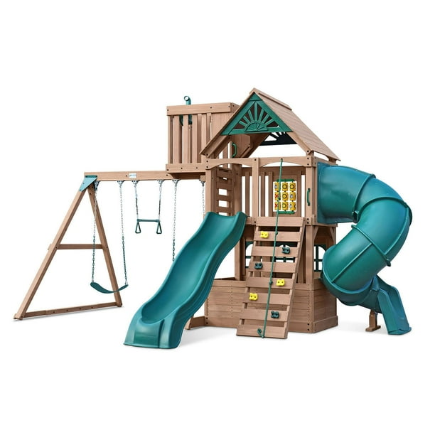 Gorilla Playsets Alpine Adventure Wooden Swing Set with Tube Slide