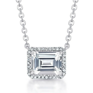 Emerald Cut Lab Created Gemstone & 0.08 CT. T.W. Diamond Necklace in Sterling Silver