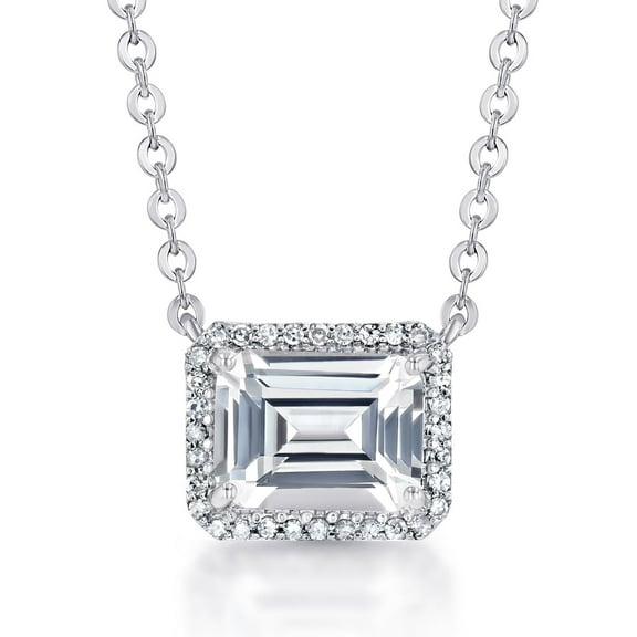 Emerald Cut Lab Created Gemstone & 0.08 CT. T.W. Diamond Necklace in Sterling Silver