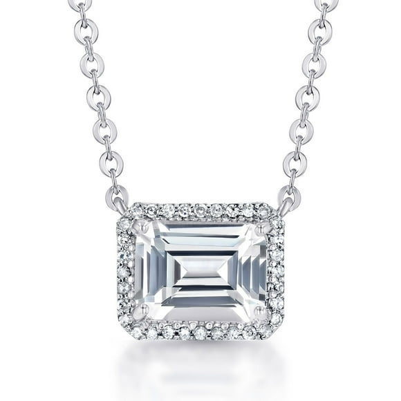 Emerald Cut Lab Created Gemstone & 0.08 CT. T.W. Diamond Necklace in Sterling Silver