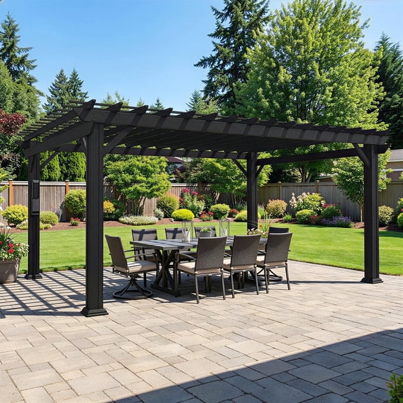 Range Steel Pergola with Trellis Roof & PowerPort