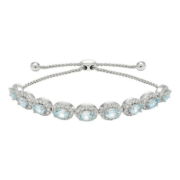 Oval Cut Gemstone Halo Bolo Bracelet in Sterling Silver