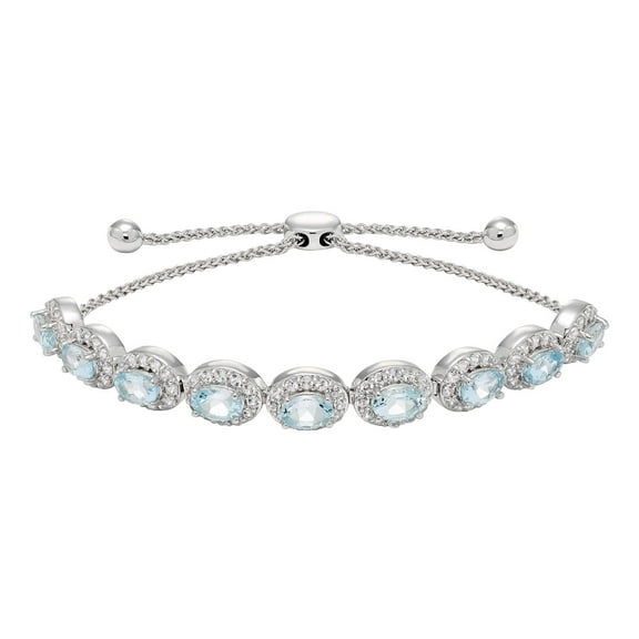 Oval Cut Gemstone Halo Bolo Bracelet in Sterling Silver