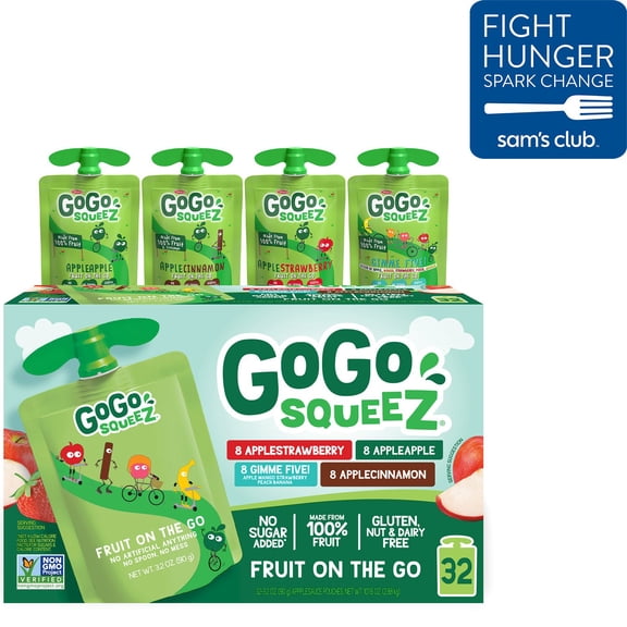 GoGo SqueeZ Applesauce Pouches, Variety Pack, 3.2 oz., 32 ct.