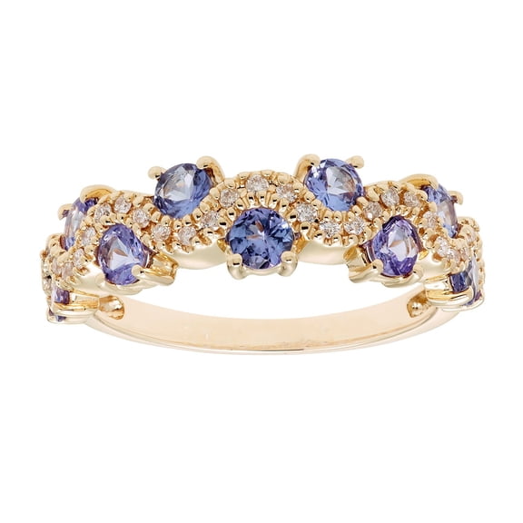 Round Cut Genuine Gemstone and Diamond Accent Band in 14K Gold