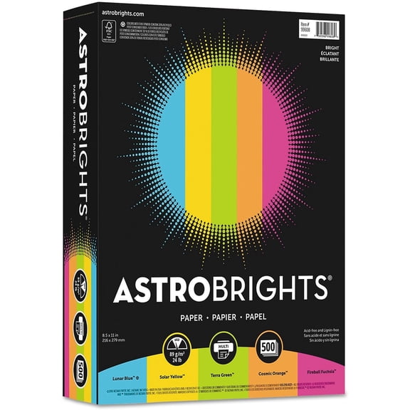 Astrobrights Bright Assortment Paper, 500 sheets per Pack