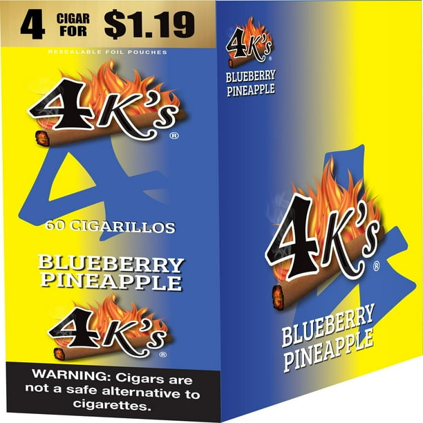 cross country wellness vapes blue diamond 4K's Cigarillo Foil Pouch, Blueberry Pineapple Pre-Priced $1.19 for 4 cigars, 15 pack Color:Gunmetal FIHP 40000 Puffs Double pods