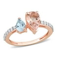 thumbnail image 1 of Pear Cut Morganite and Aquamarine & 0.21 CT. T.W. Diamond Two-Stone Ring in 14K Gold, 1 of 7
