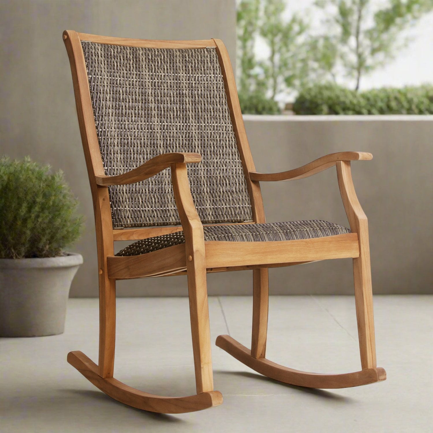 Cambridge Casual Teak and Wicker Rocking Chair