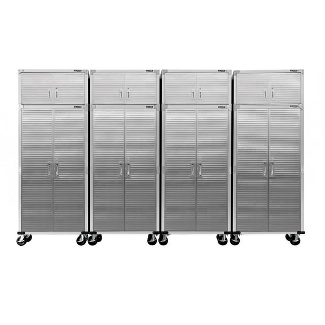 Seville Classics UltraHD 8-Piece Rolling Steel Garage Storage Cabinet With Stacker Set, 12 Feet Wide