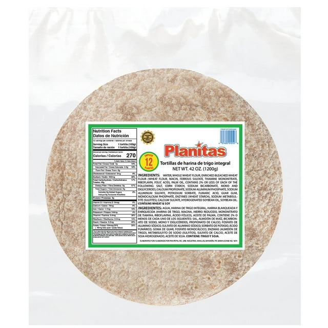 Pan Pepin Planitas Whole Wheat Flour Tortillas X-Large 42 oz., 12 ct.
