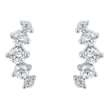 S Collection 3/4 CT. T.W. Graduated Curved Climber Diamond Earrings in 14K White Gold