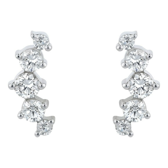 S Collection 3/4 CT. T.W. Graduated Curved Climber Diamond Earrings in 14K White Gold