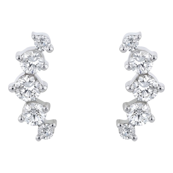 S Collection 3/4 CT. T.W. Graduated Curved Climber Diamond Earrings in 14K White Gold