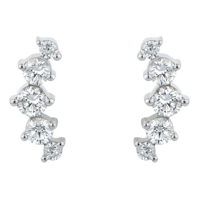 S Collection 3/4 CT. T.W. Graduated Curved Climber Diamond Earrings in 14K White Gold