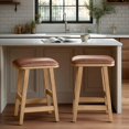 thumbnail image 2 of Bower Home Upholstered Wood Saddle Counter or Bar Stool, 2-Pack, 2 of 9