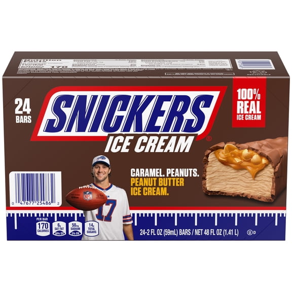 SNICKERS Chocolate Caramel Peanut Butter Ice Cream Bars, Frozen, 2 oz., 24 ct.