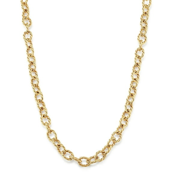 Ribbed Rolo Link Necklace in 14K Yellow Gold