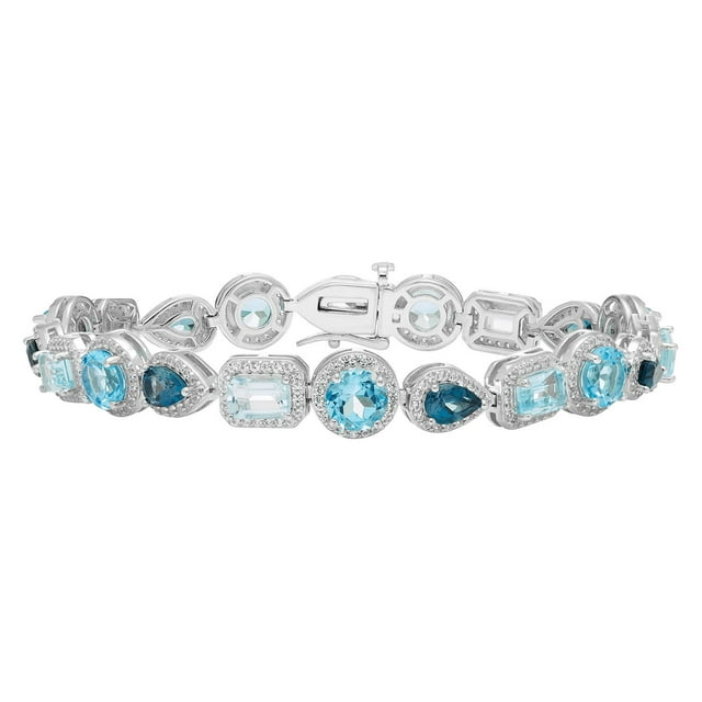 Multi-Cut Gemstone Halo Tennis Bracelet in Sterling Silver