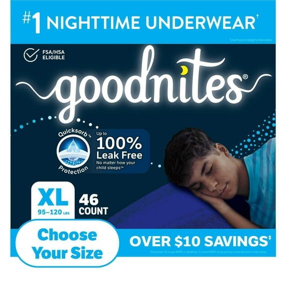 Goodnites Nighttime Bedwetting Underwear for Boys, Sizes Extra Small - Extra Extra Large