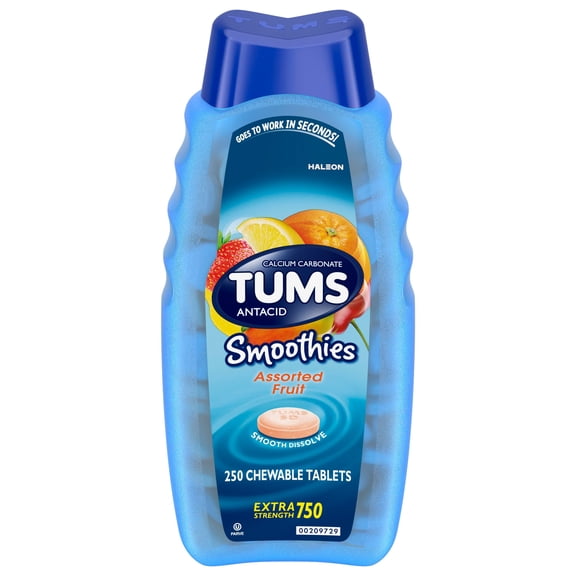 TUMS Smoothies Chewable Extra Strength Antacid Tablets, Assorted Fruit, 250 ct.