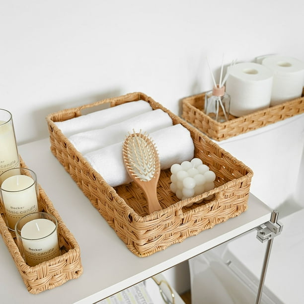 We Think Storage Resin Rattan Storage Bin with Handle, Set of 3