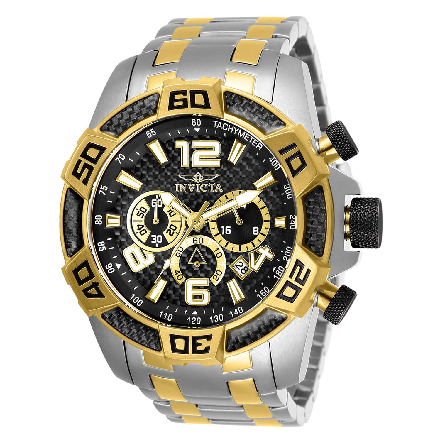 Invicta Men's Pro Diver Quartz 50mm Two Tone, Black Dial