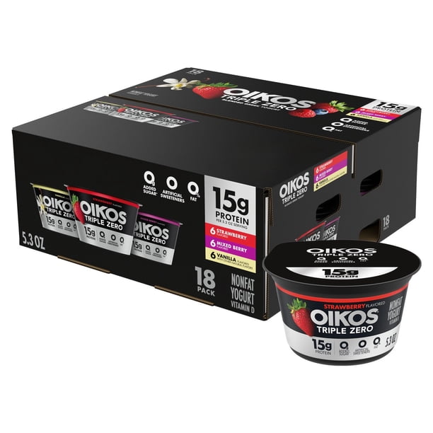 Oikos Triple Zero Nonfat Blended Greek Yogurt Variety Pack, 5.3 oz