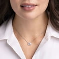 thumbnail image 5 of Emerald Cut Lab Created Gemstone & 0.08 CT. T.W. Diamond Necklace in Sterling Silver, 5 of 6