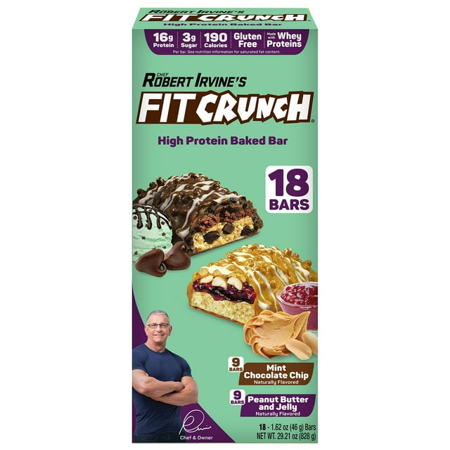 Chef Robert Irvine's FITCRUNCH Protein Bars Variety Pack, Mint Chocolate Chip and PB&J (18 ct.)