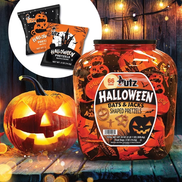 Utz Halloween Bats & Jacks Shaped Pretzels Barrel, 66 pcs Utz Halloween Bats & Jacks Shaped Pretzels Barrel, 66 pcs