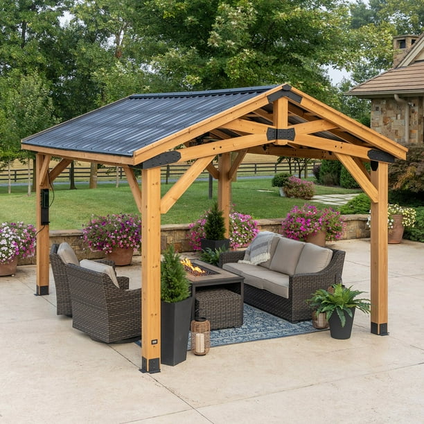 Backyard Discovery 14' x 12' Cedar Wood Peak Roof Gazebo with