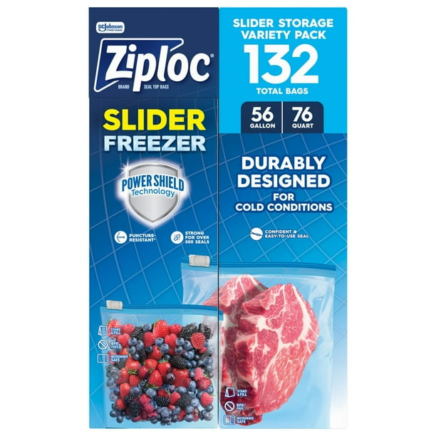 Ziploc Slider Freezer Bags, Variety Pack, 132