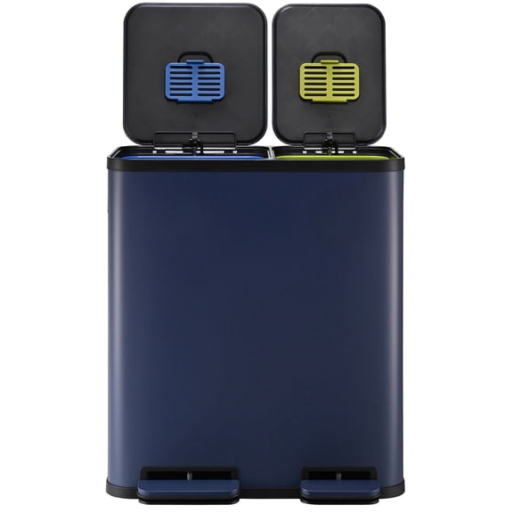 Simpli-Magic 18.5 Gallon (40L x 30L) Dual Compartment Step Trash Can – Kitchen Garbage Can with Waste & Recycling Bins – Slow-Close Lid, Odor Control, Hands-Free