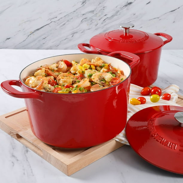 Martha Stewart 8QT ホーロー鋳物鍋 レッド Martha Stewart 4-Quart and 7-Quart Enamel on Cast Iron Dutch Ovens