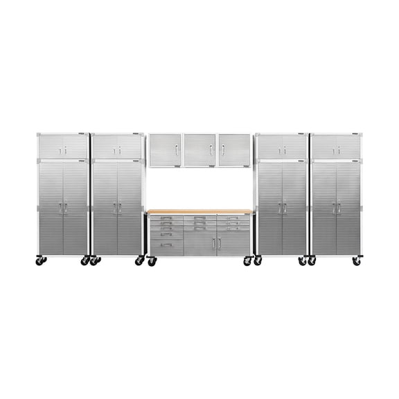 Seville Classics UltraHD 12-Piece Steel Garage Cabinet Storage Set with Rolling Workbench, 18 Feet Wide