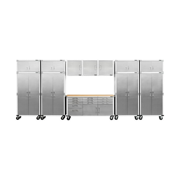 Seville Classics UltraHD 12-Piece Steel Garage Cabinet Storage Set with Rolling Workbench, 18 Feet Wide
