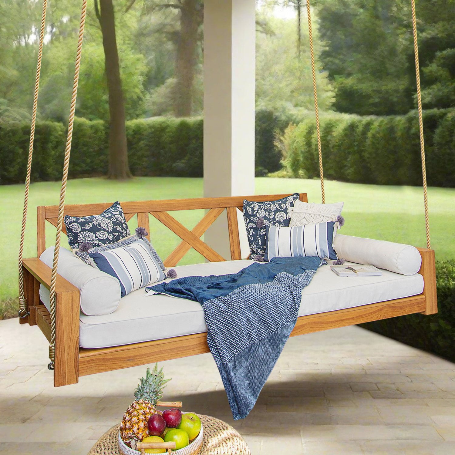 Cambridge Casual Modern Farmhouse Teak Daybed Swing