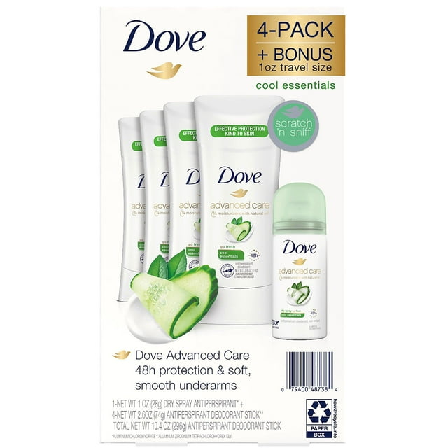Dove Antiperspirant Deodorant Cool Essentials (2.6 oz., 4 pk. + 1 oz.)