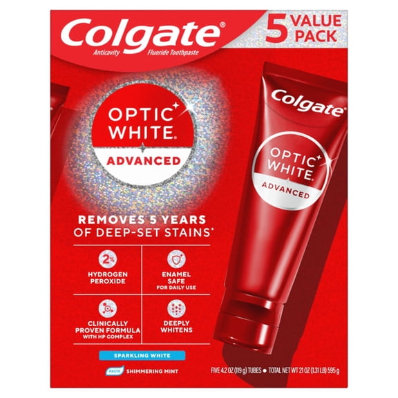 Colgate Optic White Advanced Teeth Whitening Sparkling White Toothpaste, 4.2 oz., 5 pk.