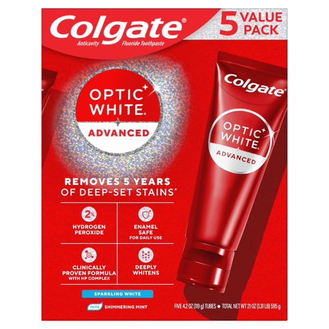 Colgate Optic White Advanced Teeth Whitening Sparkling White Toothpaste, 4.2 oz., 5 pk.