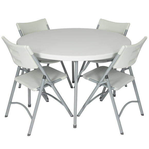 Hampden Furnishings Baldwin Collection 48" Blow Molded Plastic Round Folding Table with 4 Resin Folding Chairs