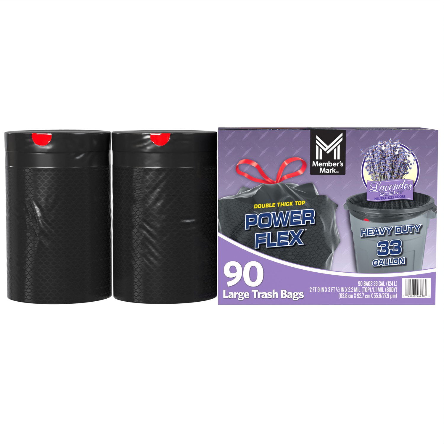 Member's Mark Power Flex 33 Gallon Trash Bags, Lavender, 90 ct