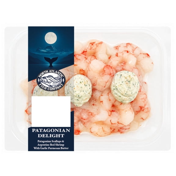 Patagonian Delight Argentine Sea Scallops and Red Argentine Shrimp with Garlic Parmesan Butter, priced per pound