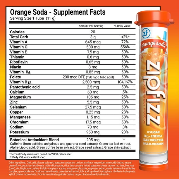 Zipfizz Energy Multi-Vitamin Hydration Drink Mix, Orange Soda, 20