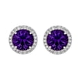 thumbnail image 2 of Round Cut Gemstone & 0.13 CT. T.W. Halo Diamond Stud Earrings in 14K Gold, 2 of 5