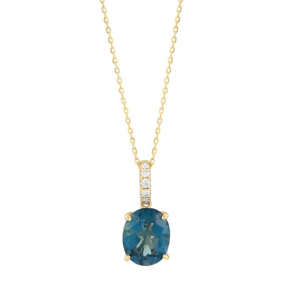 Oval Cut London Blue Topaz and Diamond Pendant Necklace in 14K Gold