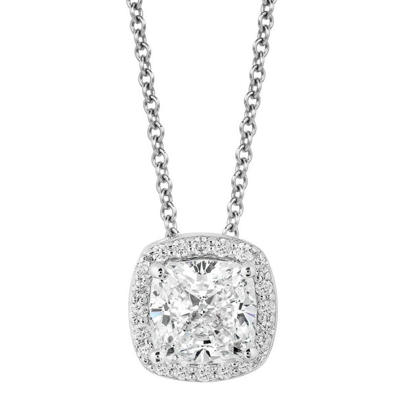 1.60 CT. T.W. Cushion Cut Halo Diamond Pendant Necklace in 18K Gold