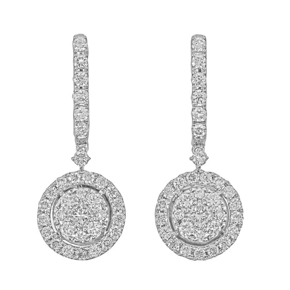 1.00 CT. T.W. Diamond Halo Dangle Earrings in 14K Gold